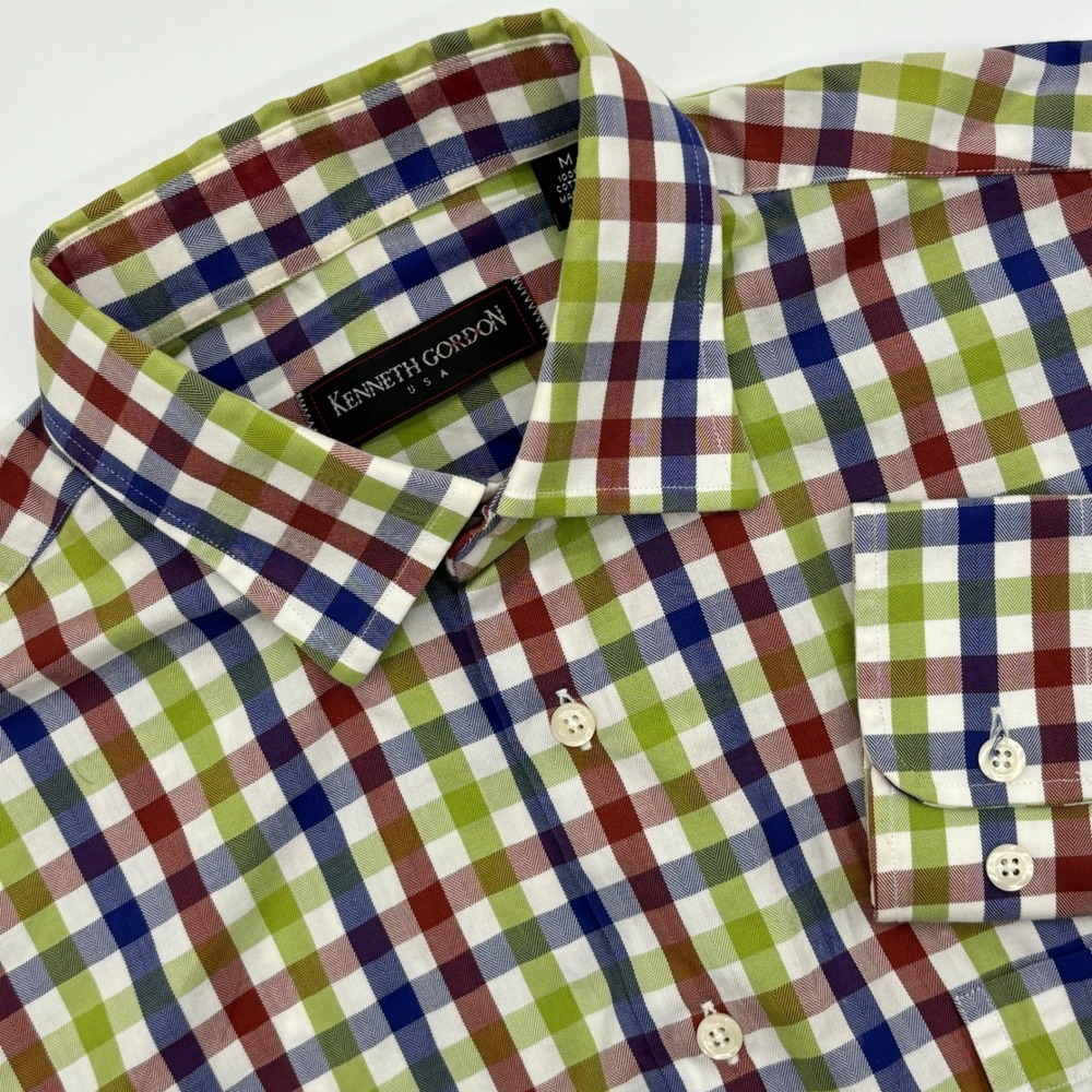 Kenneth Gordon Checkered Long Sleeve Button Up Shirt Men's Medium Cotton